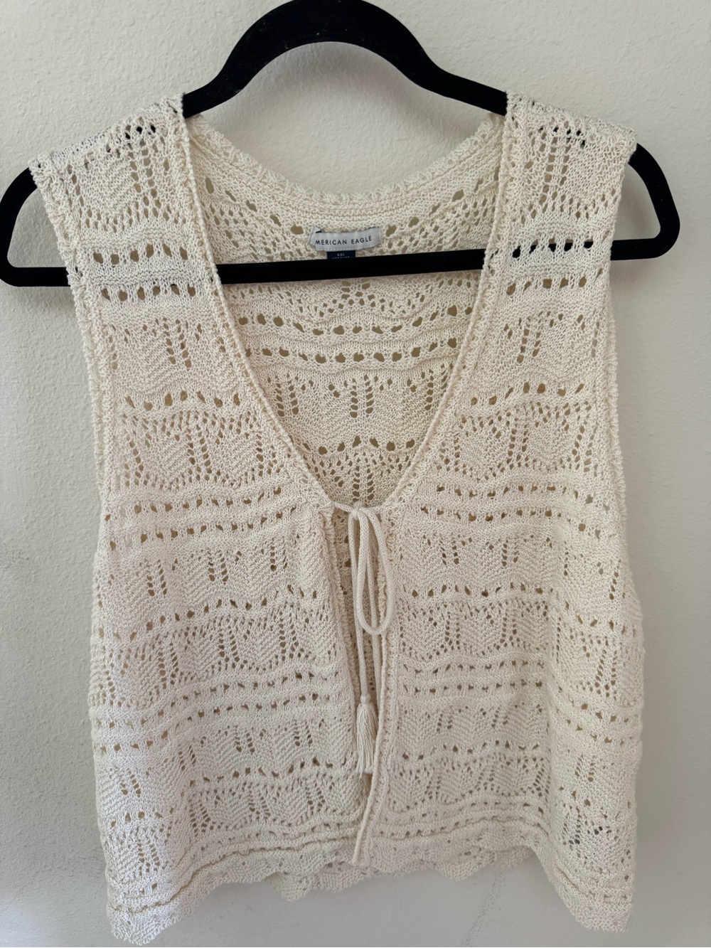 American Eagle Outfitters Cream Crochet Vest